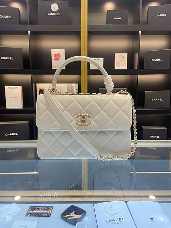 Chanel Trendy CC New Version Quilted Top Handle 25 White/ Gold Lambskin 