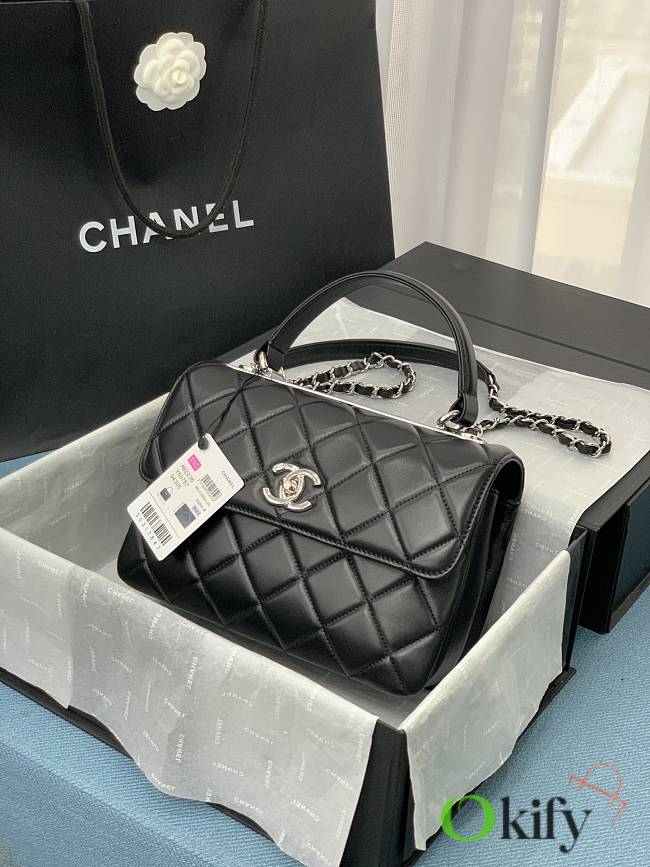 Chanel Trendy CC Classic Quilted Top Handle 25 Black/ Silver Lambskin  - 1