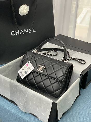 Chanel Trendy CC Classic Quilted Top Handle 25 Black/ Silver Lambskin 