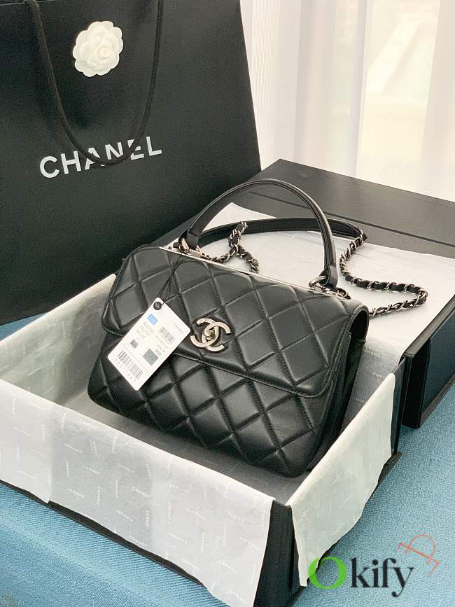 Chanel Trendy CC Classic Quilted Top Handle 25 Black/ Ancient Silver Lambskin - 1