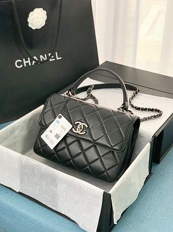 Chanel Trendy CC Classic Quilted Top Handle 25 Black/ Ancient Silver Lambskin