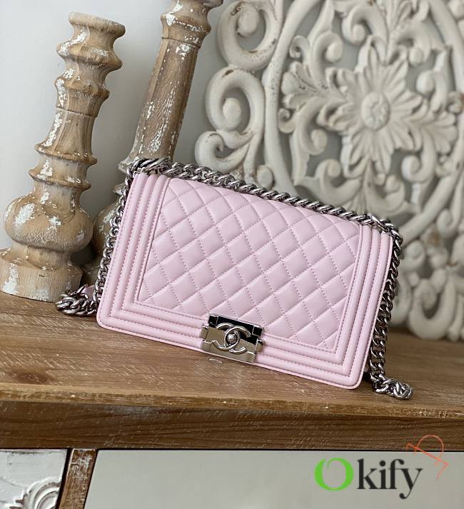 CC Le Boy Medium 25 Quilted Light Pink Caviar Silver Buckle - 1