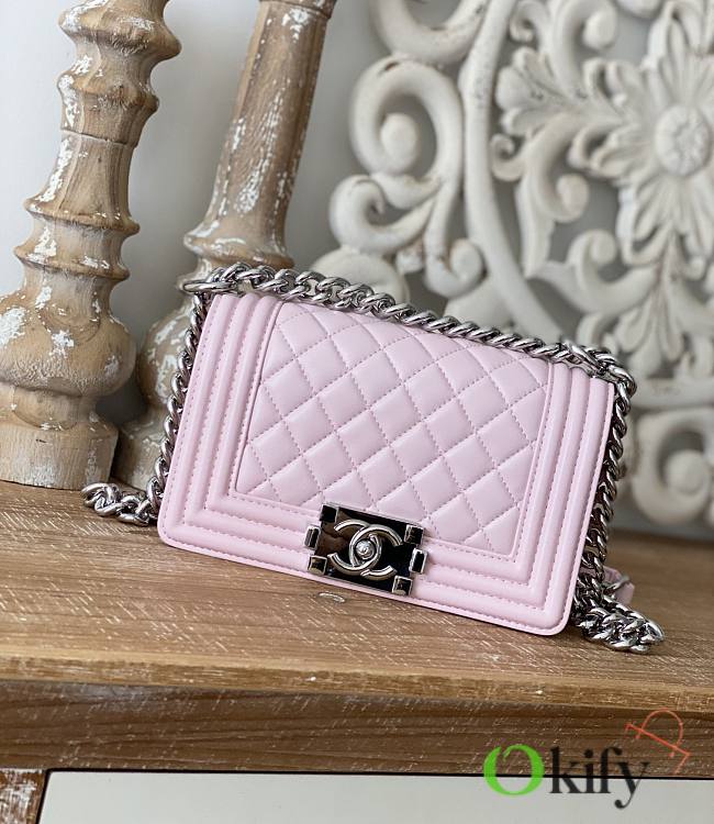 CC Le Boy Small 20 Quilted Light Pink Caviar Silver Buckle - 1