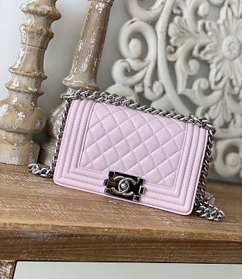 CC Le Boy Small 20 Quilted Light Pink Caviar Silver Buckle