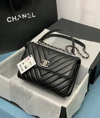 Chanel Trendy CC Classic Chevron Top Handle 25 Black/ Silver Lambskin
