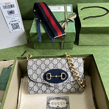 Gucci Horsebit 1955 mini bag in beige and blue GG Supreme