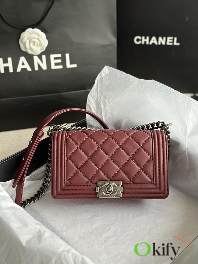 Chanel Quilted Calfskin Le Boy 25.5 Wine Red/ Silver 1901 - 1