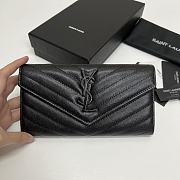 YSL Long Wallet Black Leather Black Tone 10767 - 1