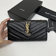 YSL Long Wallet Black Leather Gold Tone 10769 - 1