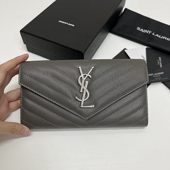 YSL Long Wallet Gray Leather Silver Tone 10770