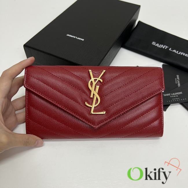 YSL Long Wallet Red Leather Gold Tone 10771 - 1