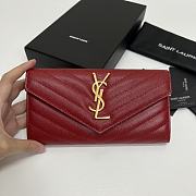 YSL Long Wallet Red Leather Gold Tone 10771 - 1