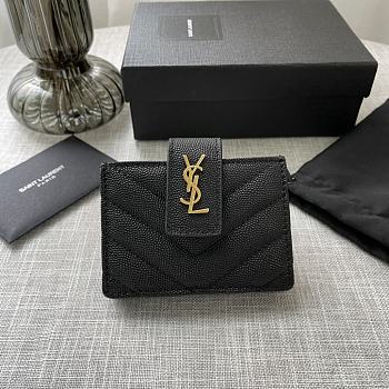 YSL Wallet Black Leather Gold Tone 5781