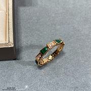 Okify Bvlgari Serpenti Viper Rose Gold Ring Malachite Elements And Pave Diamonds - 5