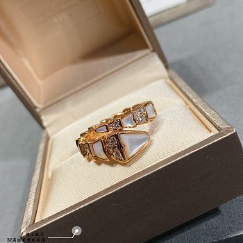 Okify Bvlgari Serpenti Viper One Coil Ring Rose Gold Mother Of Pearl Elements And Pave Diamonds