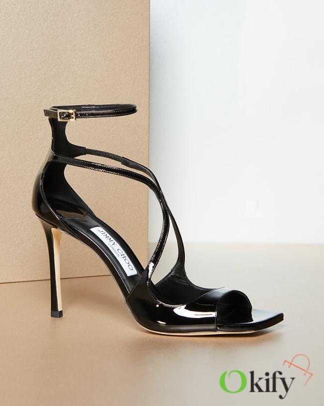 Jimmy Choo Azia Patent Ankle-Strap Sandals in Shiny Black - 1