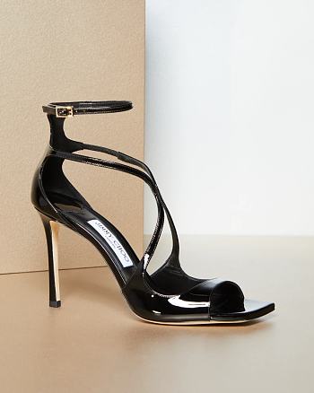 Jimmy Choo Azia Patent Ankle-Strap Sandals in Shiny Black