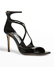 Jimmy Choo Azia Patent Ankle-Strap Sandals in Shiny Black - 5