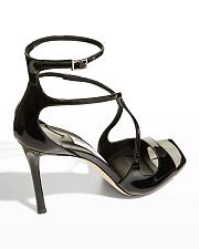 Jimmy Choo Azia Patent Ankle-Strap Sandals in Shiny Black - 3
