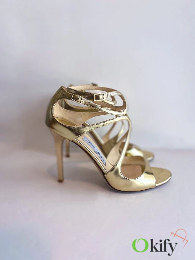 Jimmy Choo Azia Patent Ankle-Strap Sandals in Gold - 1