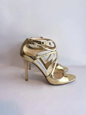 Jimmy Choo Azia Patent Ankle-Strap Sandals in Gold
