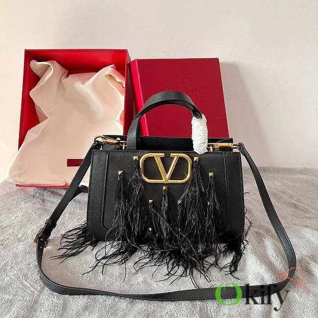 Valentino Vlogo Signature Small Leather Handbags with Feathers  - 1