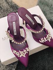 Manolo Blahnik Lurum Purple Satin Crystal Embellished Mules - 6