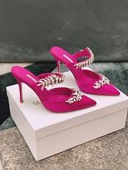 Manolo Blahnik Lurum Hot Pink Satin Crystal Embellished Mules - 1