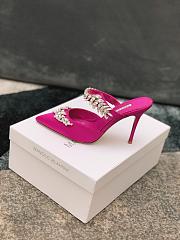 Manolo Blahnik Lurum Hot Pink Satin Crystal Embellished Mules - 6