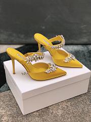 Manolo Blahnik Lurum Yellow Satin Crystal Embellished Mules - 1