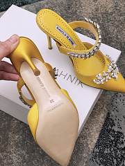 Manolo Blahnik Lurum Yellow Satin Crystal Embellished Mules - 6