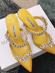 Manolo Blahnik Lurum Yellow Satin Crystal Embellished Mules - 2