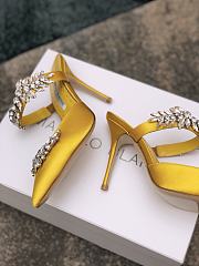 Manolo Blahnik Lurum Yellow Satin Crystal Embellished Mules - 3