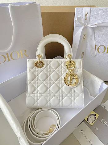 Dior Lady ABC White Lambskin Gold Tone 20cm