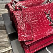YSL Medium Sunset Bag 22 Red Rouge Opyum Crocodile Pattern Silver Tone 422906 - 3