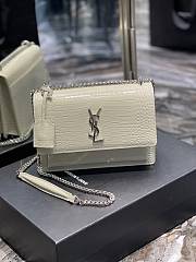 YSL Medium Sunset Bag 22 White Crocodile Pattern Silver Tone 422906 - 1