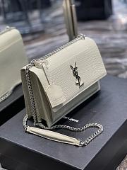 YSL Medium Sunset Bag 22 White Crocodile Pattern Silver Tone 422906 - 2