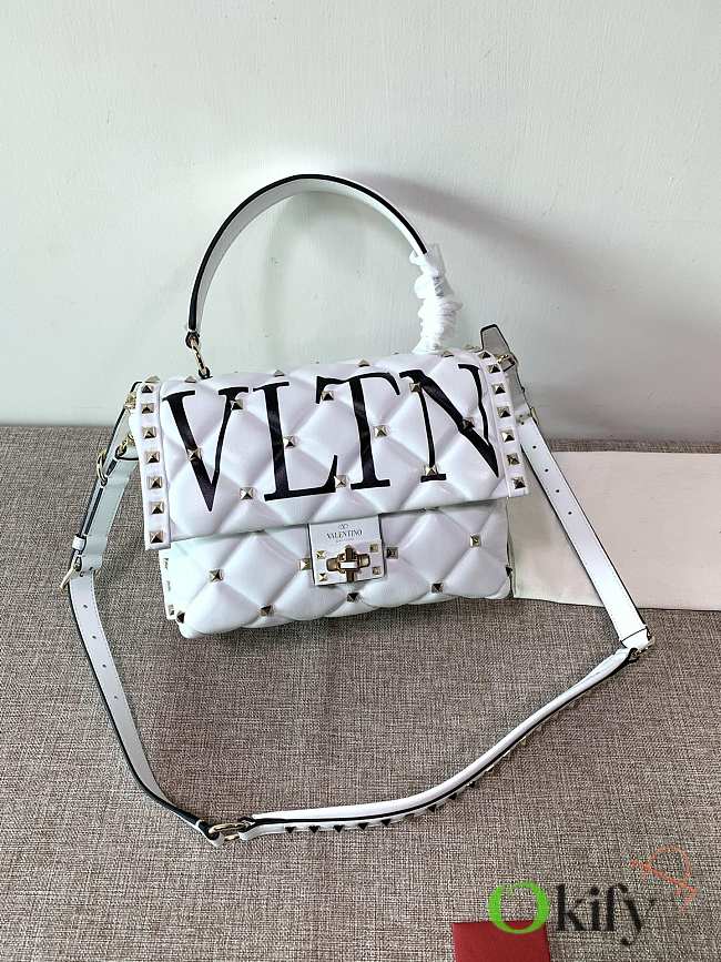 Valentino Rockstuds Top Handle VLTN logo White Leather 0055 - 1