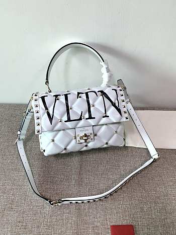 Valentino Rockstuds Top Handle VLTN logo White Leather 0055