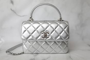 Chanel Trendy CC New Version Quilted Top Handle 25 Silver Lambskin