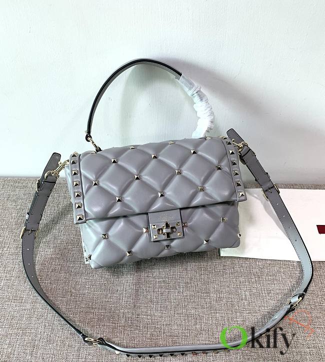 Valentino Rockstuds Top Handle Gray Leather 0055 - 1