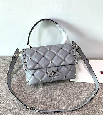 Valentino Rockstuds Top Handle Gray Leather 0055