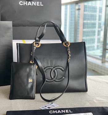 Chanel Medium Shopping Bag 39 Black Leather Gold Hardware