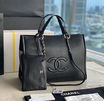 Chanel Medium Shopping Bag 39 Black Leather Silver Hardware