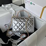 CC Mini Flap Bag 20 with Top Handle Silver  - 4