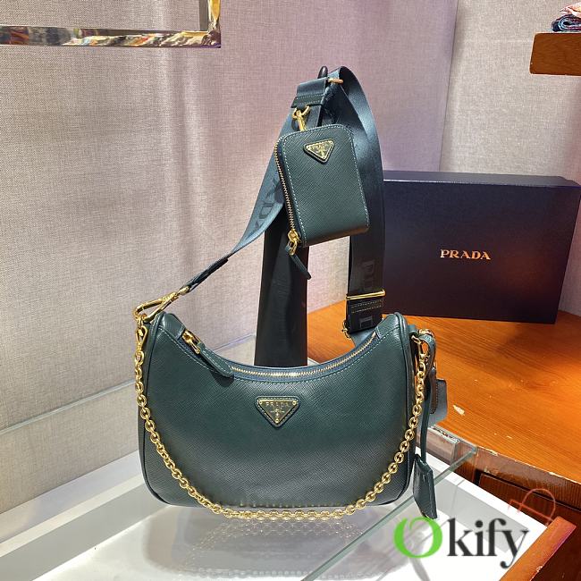 Prada Re-Edition Saffiano Bag Mallard Green/Gold 1BH204 - 1