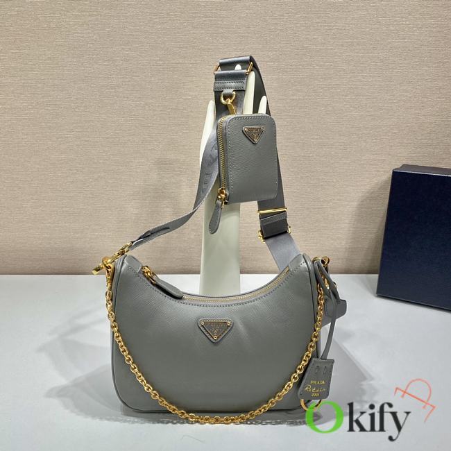 Prada Re-Edition Saffiano Bag Gray/Gold 1BH204 - 1