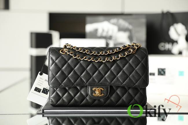 CC Medium Flapbag 25.5 Black Caviar Gold Hardware 11314 - 1