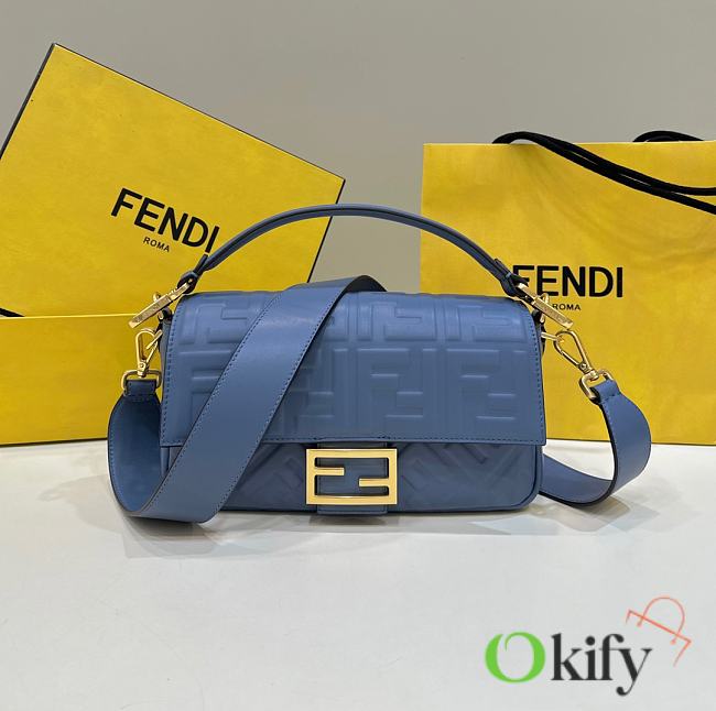 Okify Fendi Baguette Blue Leather Bag - 1