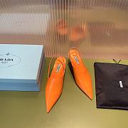 Prada Brushed Leather Slingback Wedge Pumps Orange 11417 - 3